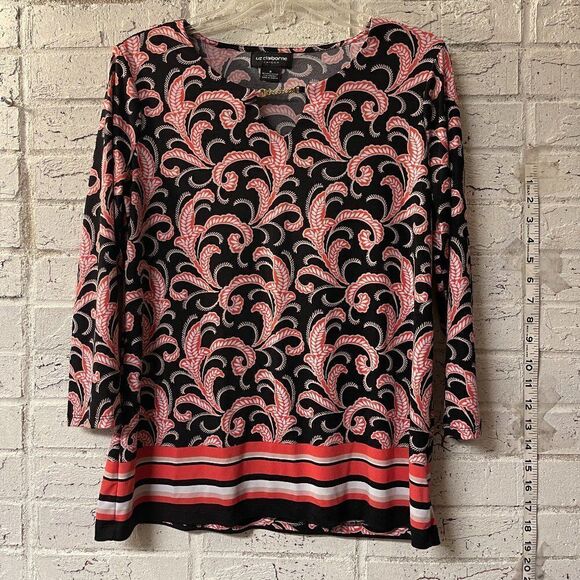 Liz Claiborne Career Paisley Top Blouse Orange Black Small - Picture 1 of 8